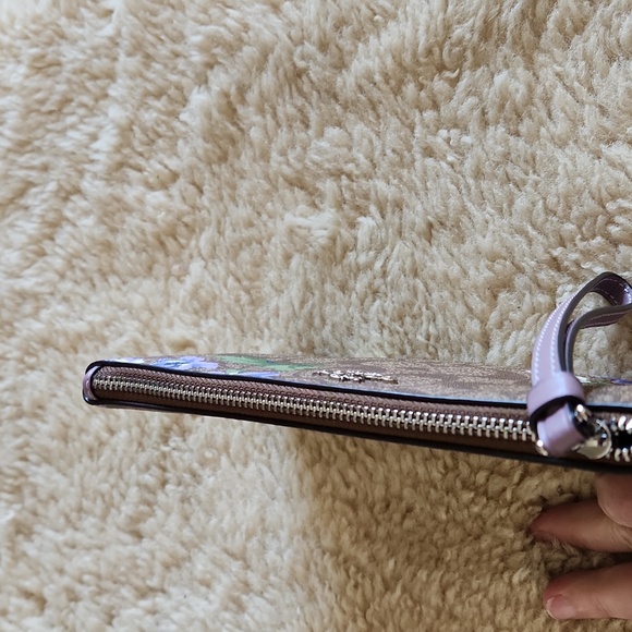 Gorgeous NWOT Coach Purple Floral & Signature Khaki Leather Wristlet/Wallet π - Picture 8 of 16